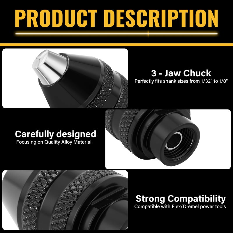MadYiboshi 15PCS Drill Chuck Collet Set, (0.02in - 0.13in) Keyless Quick Replacement Kit compatible with Dremel Accessories, Includes 4486 Rotary Tool and 4485 Brass Collet & Metal Nut, DIY - Image 3