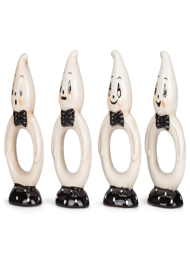 Transpac Friendly White Ghost 4.25 x 2.25 Ceramic Napkin Ring Holders Set of 4 (TH00337) - Image 5
