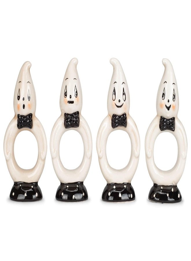 Transpac Friendly White Ghost 4.25 x 2.25 Ceramic Napkin Ring Holders Set of 4 (TH00337) - Image 1