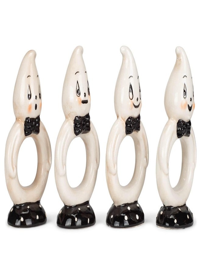 Transpac Friendly White Ghost 4.25 x 2.25 Ceramic Napkin Ring Holders Set of 4 (TH00337) - Image 2