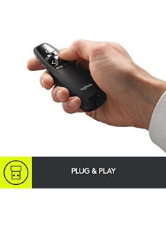 Logitech R400 Wireless Presentation Remote 2.4 Ghz Usb Receiver Red Laser Pointer 15 Meter Operating Range 6 Buttons Intuitive Slideshow Control Battery Indicator Pc Black  - Image 2