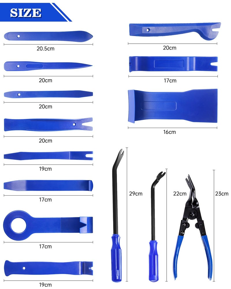 Poraxy 19Pcs Trim Removal Tool, Car Panel Door Audio Dashboard Trim Removal Tool Kit, Auto Clip Pliers Fastener Remover Set, Plastic Pry Tool, Automotive Upholstery Removal Kit - Image 3