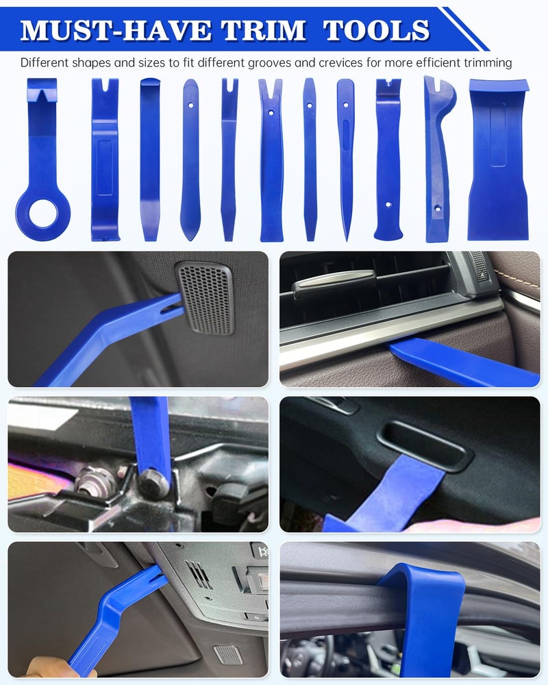 Poraxy 19Pcs Trim Removal Tool, Car Panel Door Audio Dashboard Trim Removal Tool Kit, Auto Clip Pliers Fastener Remover Set, Plastic Pry Tool, Automotive Upholstery Removal Kit - Image 2