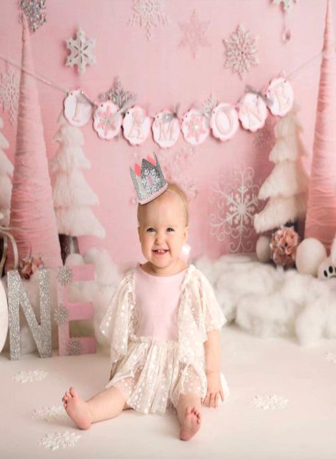 MUWEOL تاج ندفة الثلج من مويول، زينة حفلات أعياد الميلاد الأولى للفتيات الصغيرات، تاج عيد ميلاد فضي ووردي - Image 4