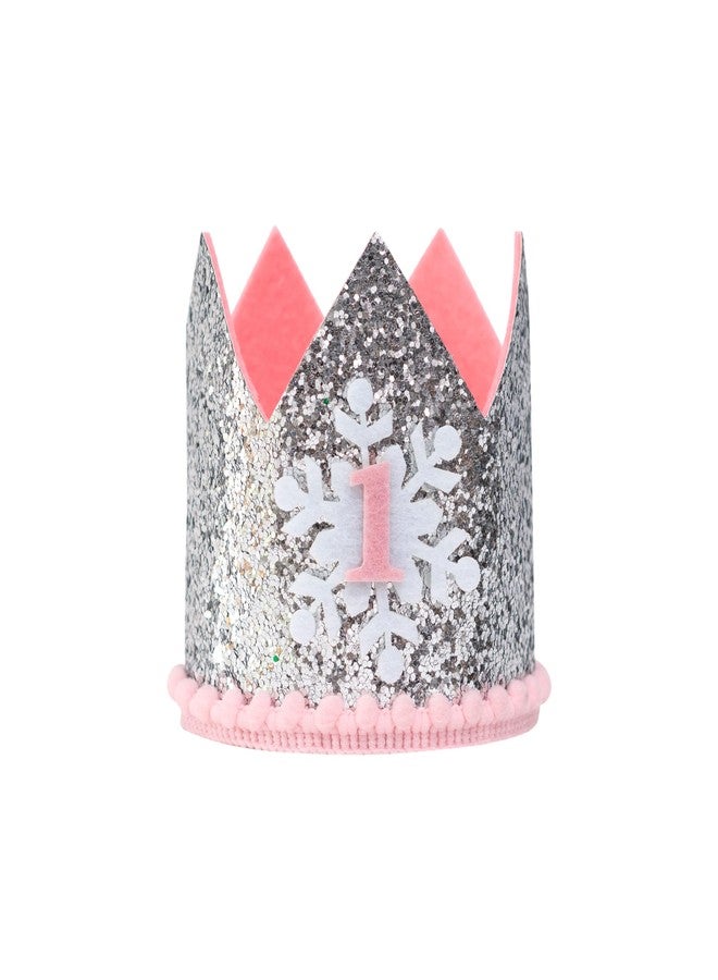 MUWEOL تاج ندفة الثلج من مويول، زينة حفلات أعياد الميلاد الأولى للفتيات الصغيرات، تاج عيد ميلاد فضي ووردي - Image 1