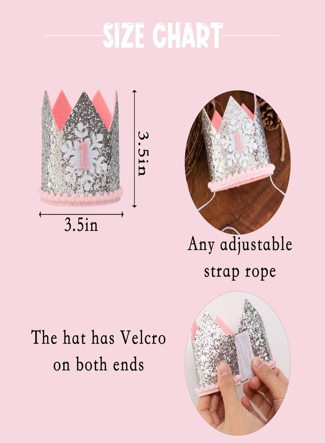 MUWEOL تاج ندفة الثلج من مويول، زينة حفلات أعياد الميلاد الأولى للفتيات الصغيرات، تاج عيد ميلاد فضي ووردي - Image 2