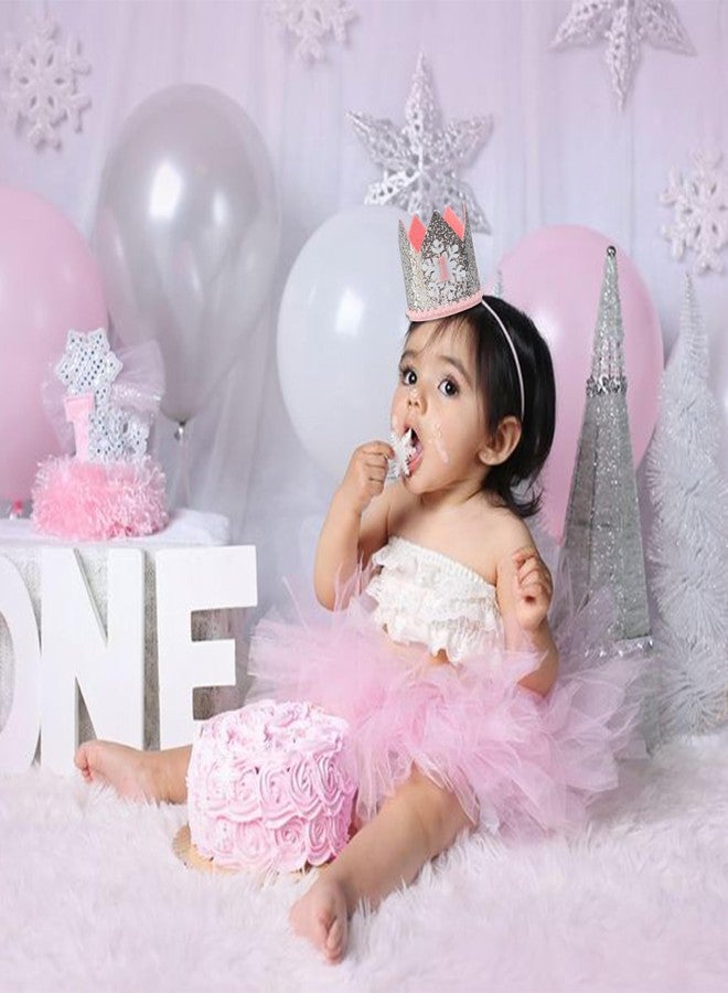 MUWEOL تاج ندفة الثلج من مويول، زينة حفلات أعياد الميلاد الأولى للفتيات الصغيرات، تاج عيد ميلاد فضي ووردي - Image 3