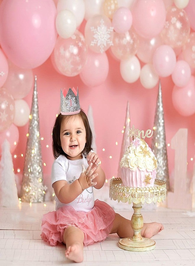 MUWEOL تاج ندفة الثلج من مويول، زينة حفلات أعياد الميلاد الأولى للفتيات الصغيرات، تاج عيد ميلاد فضي ووردي - Image 5