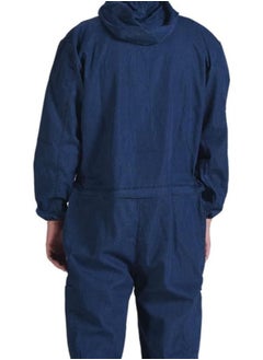 Men's & Women's Denim Jumpsuit Workwear, Long Sleeve Coverall Overalls Suit with Hood for Your Any Work (Color : Blue, Size : 4XL-Large)