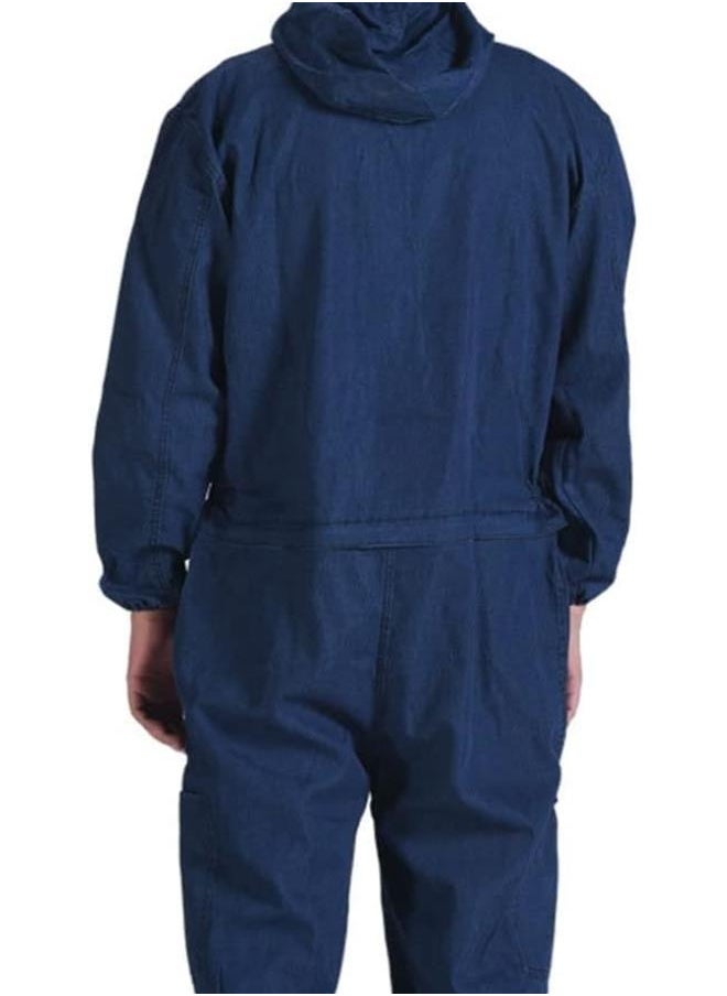 WYBOT - Men's & Women's Denim Jumpsuit Workwear, Long Sleeve Coverall Overalls Suit with Hood for Your Any Work (Color : Blue, Size : 4XL-Large) - Image 1