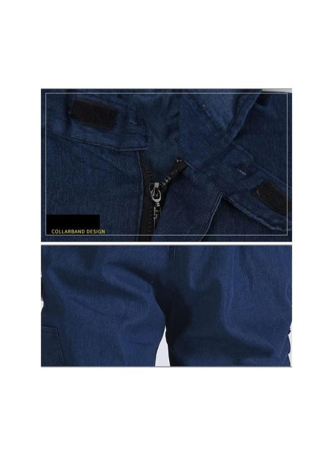 WYBOT - Men's & Women's Denim Jumpsuit Workwear, Long Sleeve Coverall Overalls Suit with Hood for Your Any Work (Color : Blue, Size : 4XL-Large) - Image 1