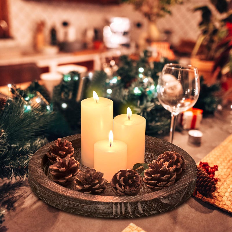 Ayiaren Round Decorative Wood Trays for Coffee Table Counter Farmhouse Kitchen Home Decor Centerpiece Small Wooden Candle Holder Tray Circular Serving Platter Circle Rustic Dining Table Bathroom Perfume Tray - Image 4
