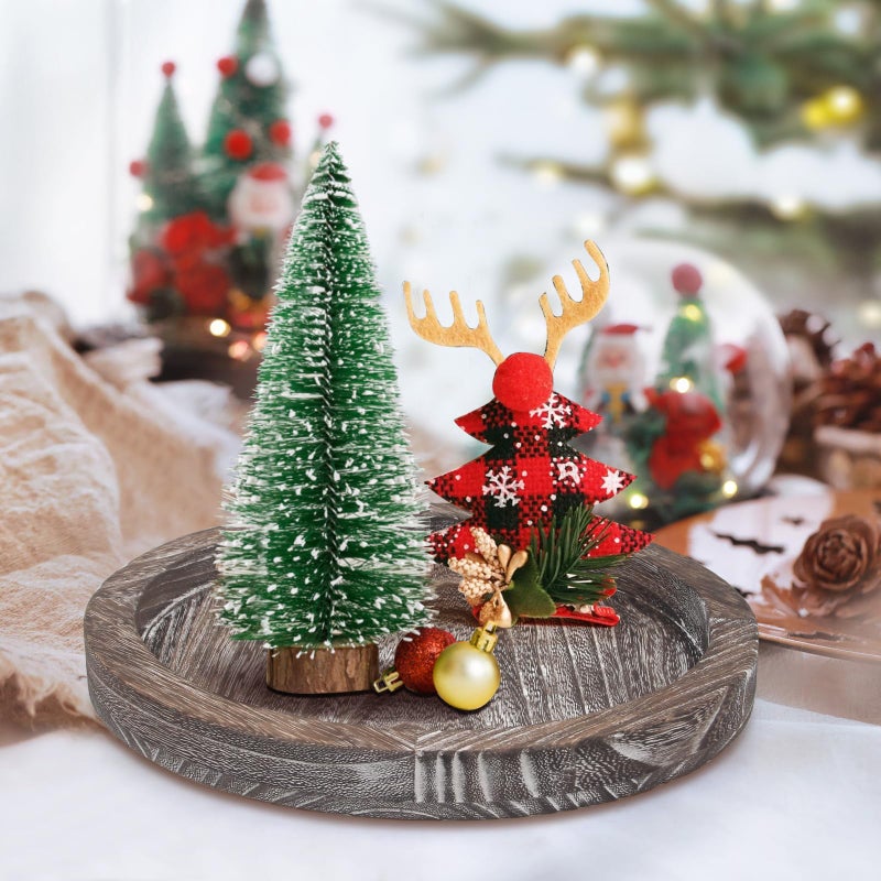 Ayiaren Round Decorative Wood Trays for Coffee Table Counter Farmhouse Kitchen Home Decor Centerpiece Small Wooden Candle Holder Tray Circular Serving Platter Circle Rustic Dining Table Bathroom Perfume Tray - Image 2