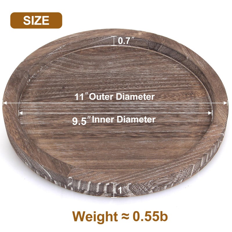 Ayiaren Round Decorative Wood Trays for Coffee Table Counter Farmhouse Kitchen Home Decor Centerpiece Small Wooden Candle Holder Tray Circular Serving Platter Circle Rustic Dining Table Bathroom Perfume Tray - Image 3