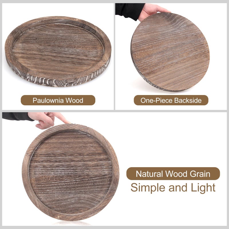 Ayiaren Round Decorative Wood Trays for Coffee Table Counter Farmhouse Kitchen Home Decor Centerpiece Small Wooden Candle Holder Tray Circular Serving Platter Circle Rustic Dining Table Bathroom Perfume Tray - Image 5