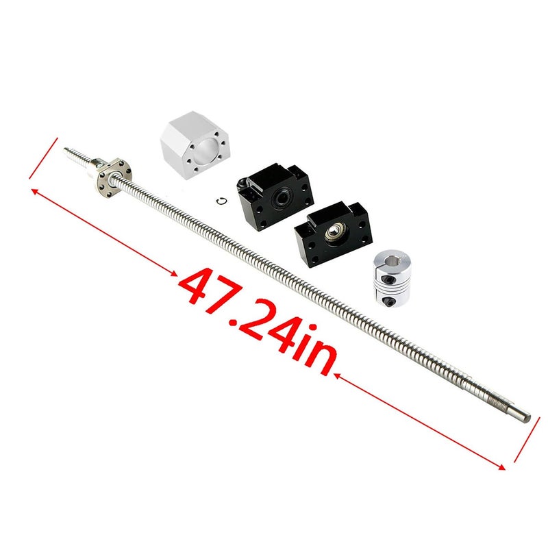CHUANGNENG Ball Screw CNC Parts SFU1605 RM1605 16mm 1200mm with Metal Deflector Ball Screw nut BK/BF12 End Supports Ball NUT HOUSINGS 1pcs Coupler with end Machining,Length Approx 47.24inch/1200mm - Image 2