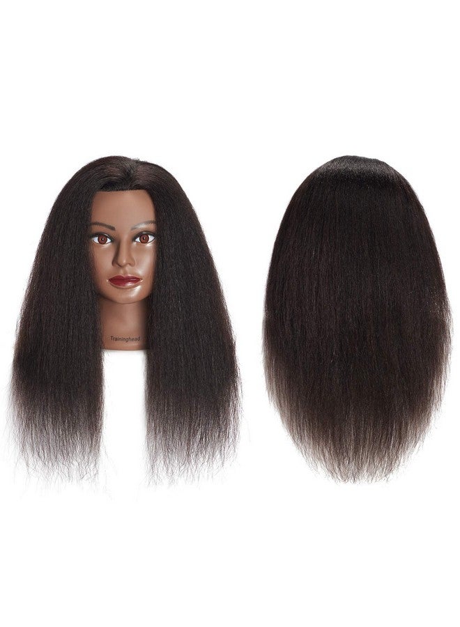 training head Traininghead 100% Real Hair Mannequin Head Training Head Cosmetology Doll Head Manikin Practice Head Hairdresser With Free Clamp Holder Female (Black Hair A) - Image 3