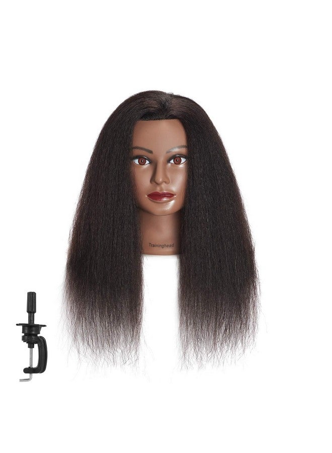 training head Traininghead 100% Real Hair Mannequin Head Training Head Cosmetology Doll Head Manikin Practice Head Hairdresser With Free Clamp Holder Female (Black Hair A) - Image 2