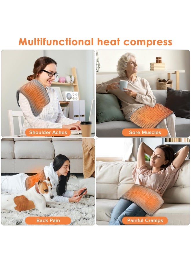 Yakiter Electric Heating Pad For Back and Shoulders And Neck Heat Settings Automatic Shut Off Machine Washable Portable Pain Relief Heating Pad (Grey，43*84CM) - Image 2