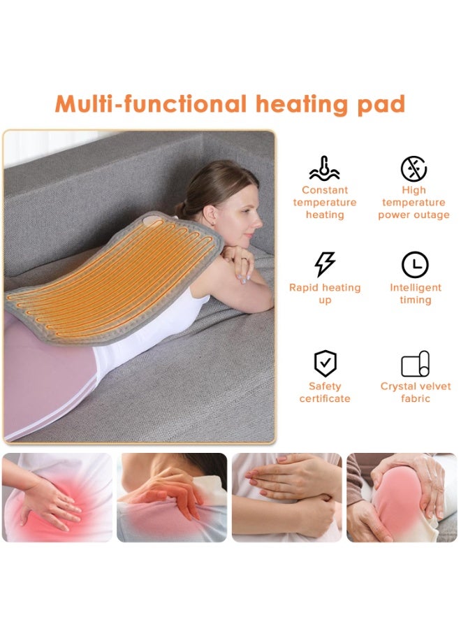 Yakiter Electric Heating Pad For Back and Shoulders And Neck Heat Settings Automatic Shut Off Machine Washable Portable Pain Relief Heating Pad (Grey，43*84CM) - Image 3