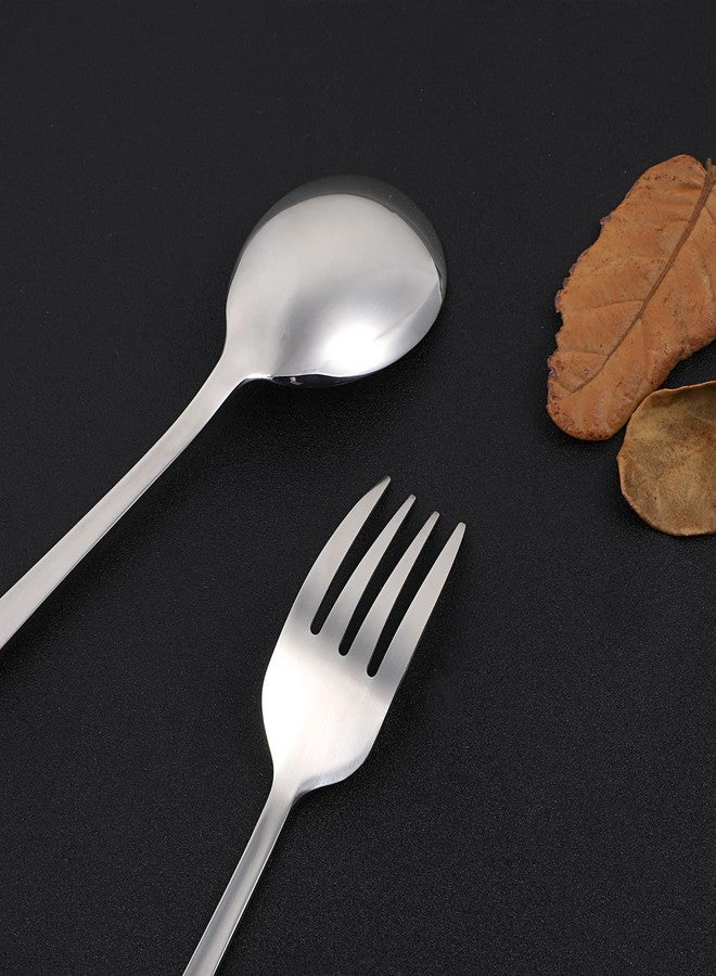 Aysatogc 4PCS Korean Forks and Spoons Set, Korean Utensil Set with Long Handles Salad Forks and Soup Spoons Stainless Steel Silverware sets for Coffee, Desserts Dishwasher Safe, Style 2 - Image 4