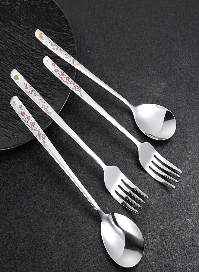 Aysatogc 4PCS Korean Forks and Spoons Set, Korean Utensil Set with Long Handles Salad Forks and Soup Spoons Stainless Steel Silverware sets for Coffee, Desserts Dishwasher Safe, Style 2 - Image 2