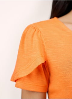 Salt Attire Women's Vibrant Orange Scoop Neckline Top with Chic Half Length Petal Sleeves in Regular Fit Perfect for Adding a Splash of Color to Your Everyday Style  - Image 2