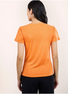 Salt Attire Women's Vibrant Orange Scoop Neckline Top with Chic Half Length Petal Sleeves in Regular Fit Perfect for Adding a Splash of Color to Your Everyday Style  - Image 4
