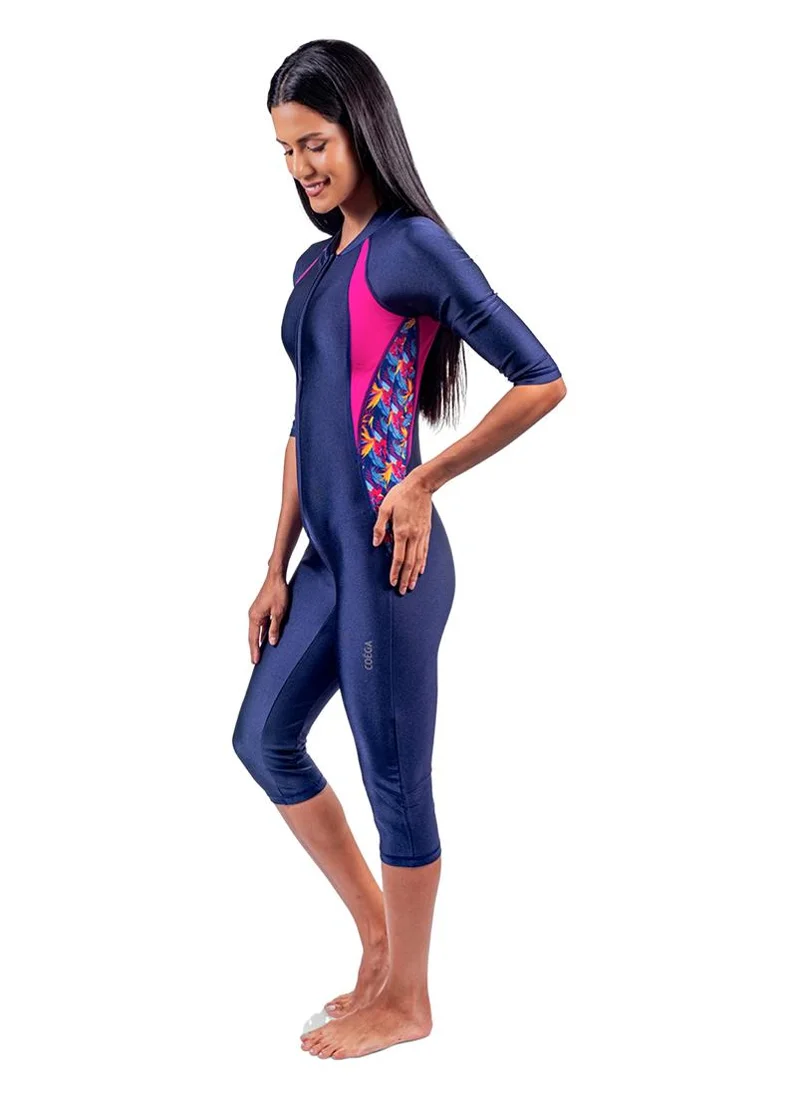 كويجا صن وير COEGA Ladies Slim-Kini 3/4 Length - Blue Teal Tropical