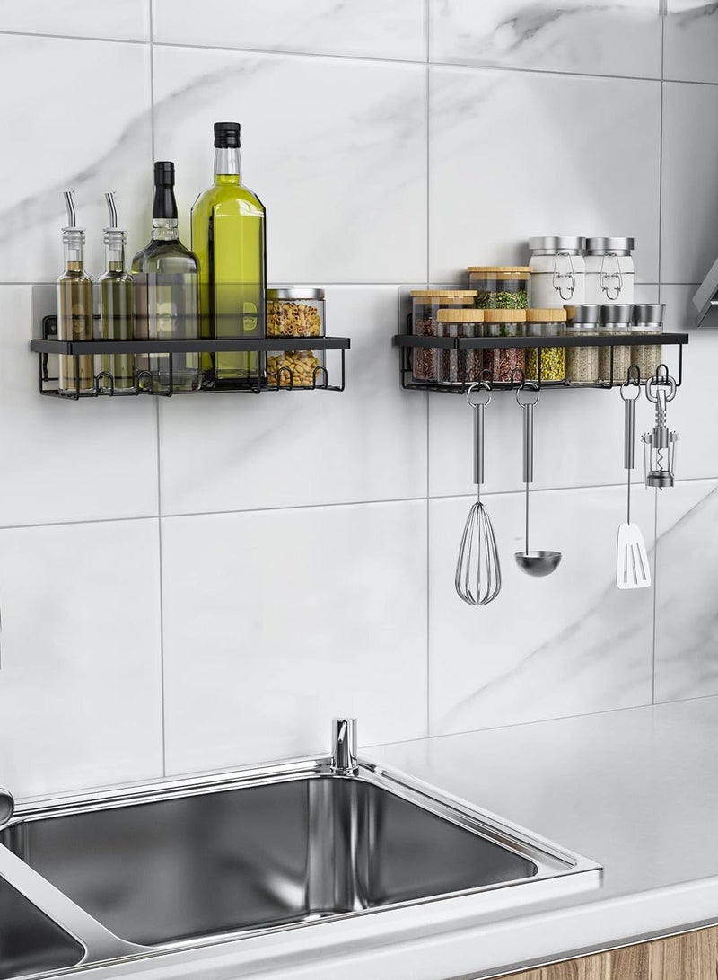 HOMESTAR 6 Pack Shower Caddy, Adhesive Bathroom Organizer, No Drilling, Large Capacity, Rustproof Stainless Steel Organizer with 4 Hooks, Shelf for Inside Black - Image 3