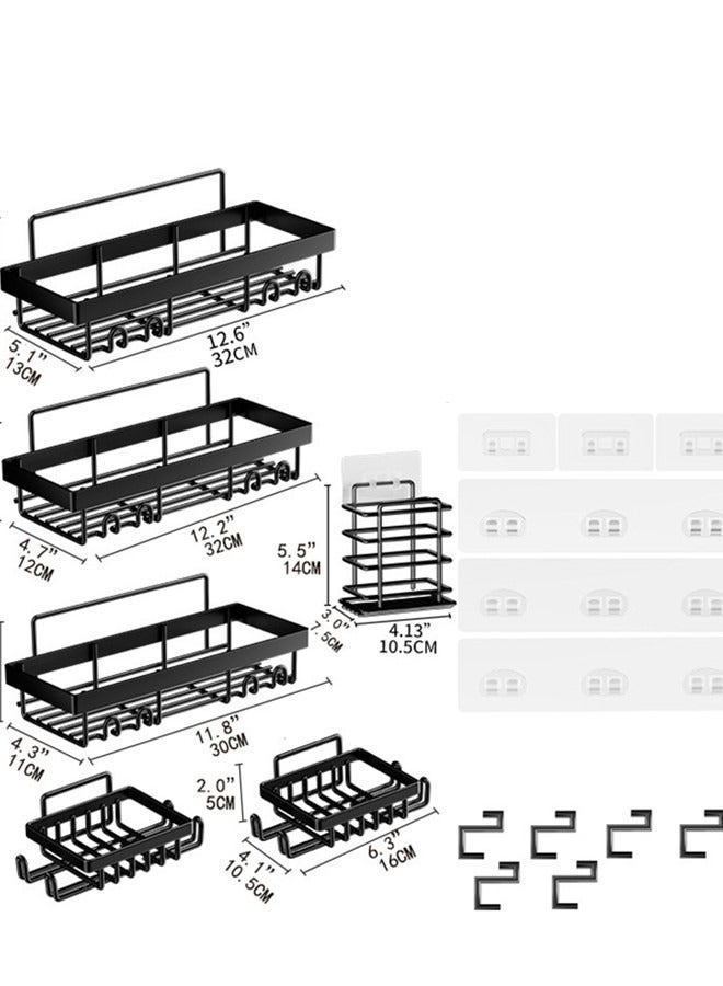 HOMESTAR 6 Pack Shower Caddy, Adhesive Bathroom Organizer, No Drilling, Large Capacity, Rustproof Stainless Steel Organizer with 4 Hooks, Shelf for Inside Black - Image 4