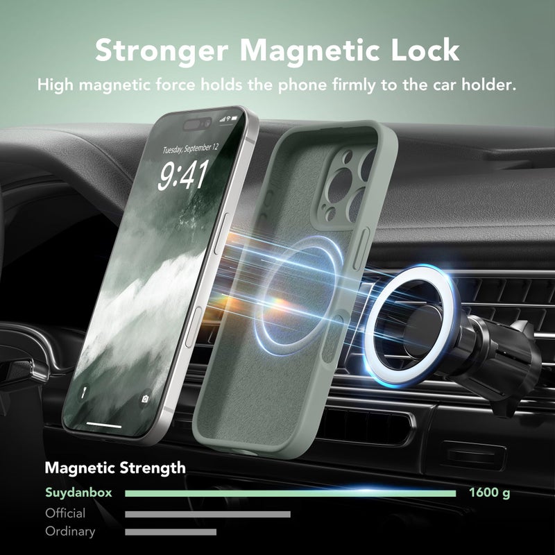 SuydanBox Magnetic for iPhone 16 Pro Case, Compatible with MagSafe, [Full Camera Protection][Screen Protector] Silicone Shockproof Protective Phone Case for iPhone 16 Pro 6.3", Calke Green - Image 3