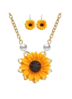 Huitich Bright Sunflower Jewelry Set Yellow Pendant Necklace & Matching Earrings for Women  - Image 1
