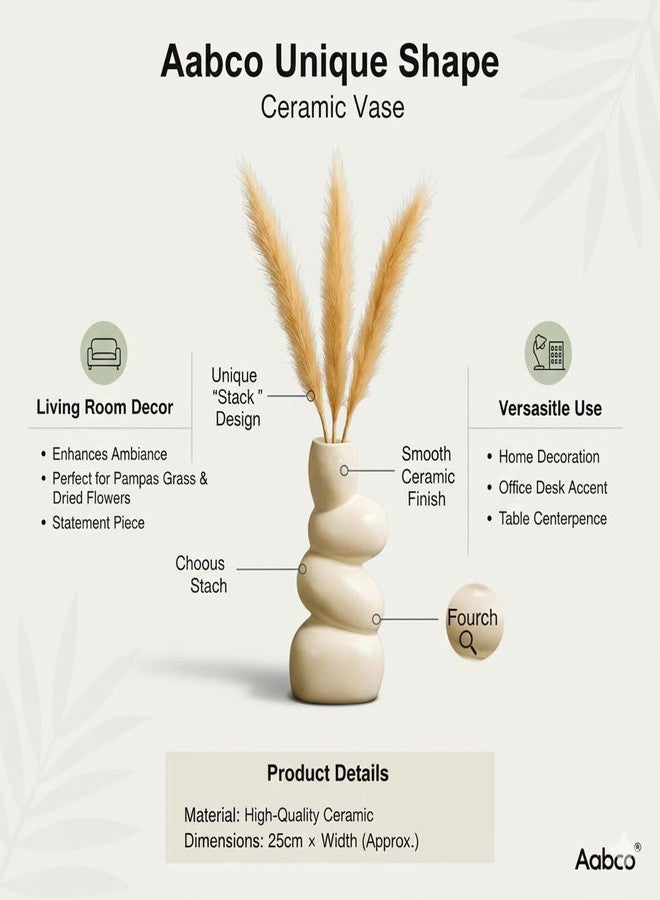 Aabco Unique Shape, Ceramic Vase for Living Room, Home Decoration Items for Living Room, Flower Vases for Home, Office & Table Decor (Stone Vase) - Image 4