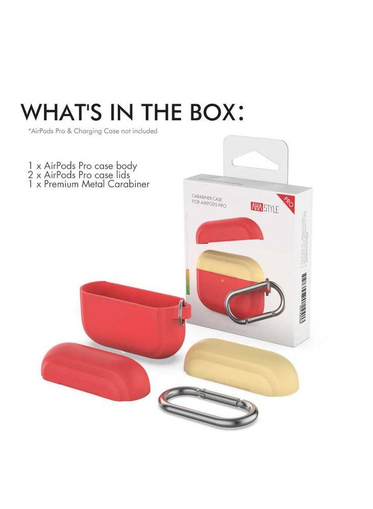 Ahastyle Premium Silicone Two Toned Keychain Case for Airpods Pro Red/Yellow - Image 5