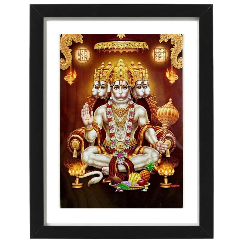 Shyam Framing Art Panchmukhi Hanuman Photo Poster with Fiber Wood Wall Frame with Matte Finished Print Without Glass  - Image 1