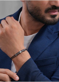 CERRUTI 1881 Vittorio Silverand Navy Blue Leather Bracelet  - Image 4