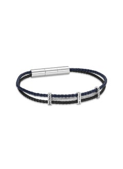 CERRUTI 1881 Vittorio Silverand Navy Blue Leather Bracelet  - Image 1
