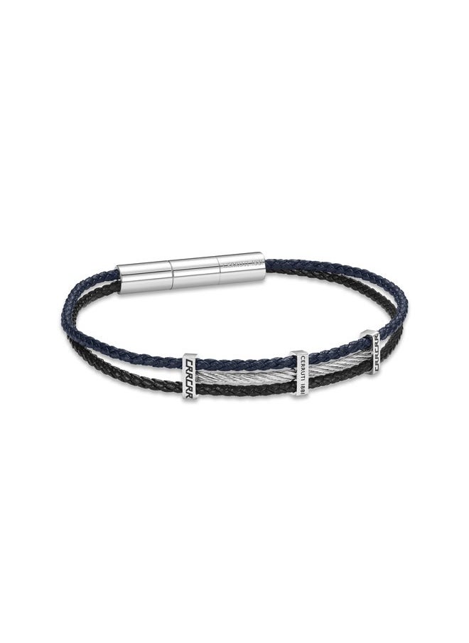 CERRUTI 1881 Vittorio Silverand Navy Blue Leather Bracelet  - Image 1