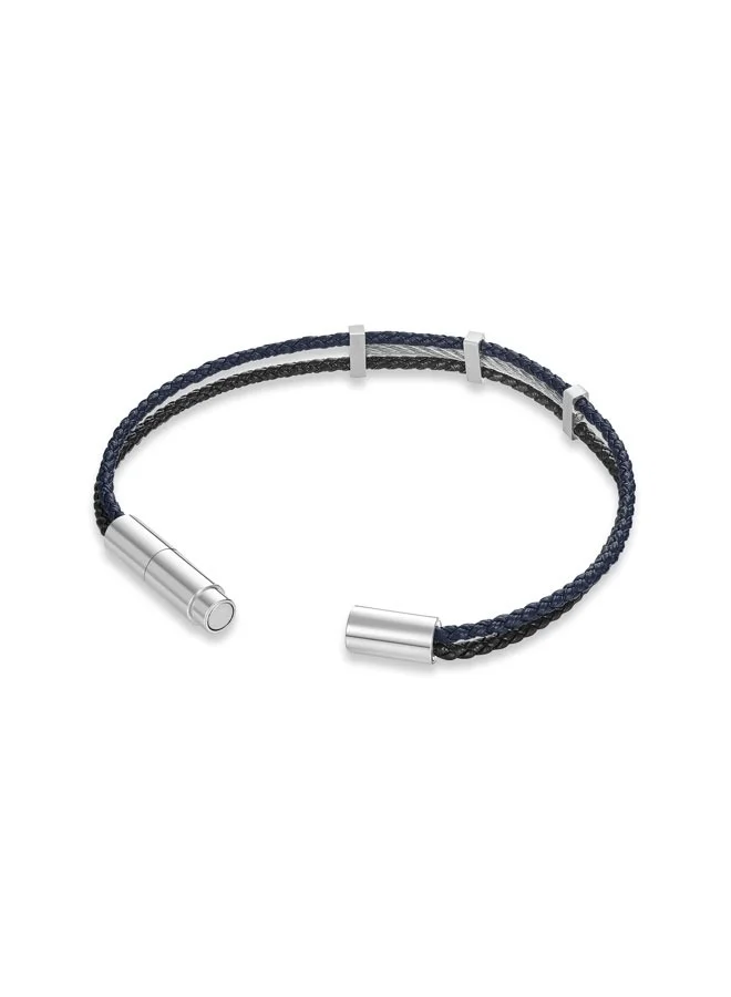 CERRUTI 1881 Vittorio Silverand Navy Blue Leather Bracelet