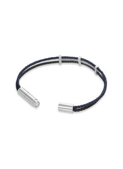 CERRUTI 1881 Vittorio Silverand Navy Blue Leather Bracelet  - Image 3