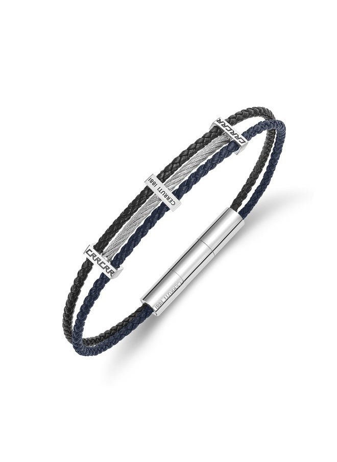 CERRUTI 1881 Vittorio Silverand Navy Blue Leather Bracelet  - Image 2