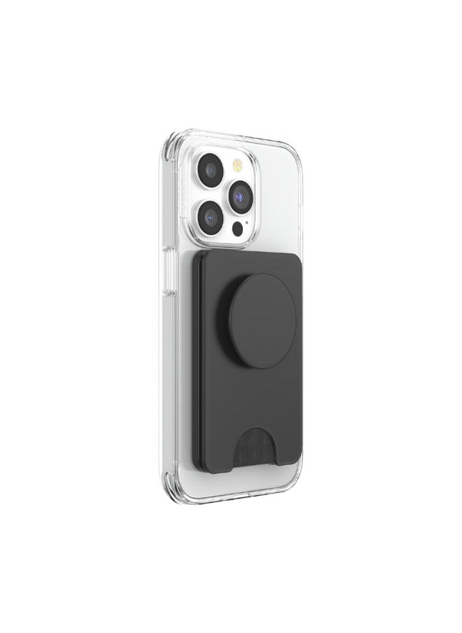 POPSOCKETS محفظة MagSafe PopWallet+ | حامل بطاقات + قبضة + حامل، يحمل 3 قطع من البطاقات، مغناطيس قوي، لهاتف iPhone 15/14/13/12 بما في ذلك حلقة محول للهواتف والحافظات غير المزودة بتقنية MagSafe - أسود  - Image 1