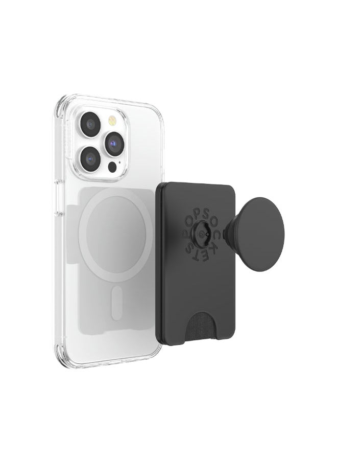 POPSOCKETS محفظة MagSafe PopWallet+ | حامل بطاقات + قبضة + حامل، يحمل 3 قطع من البطاقات، مغناطيس قوي، لهاتف iPhone 15/14/13/12 بما في ذلك حلقة محول للهواتف والحافظات غير المزودة بتقنية MagSafe - أسود  - Image 4