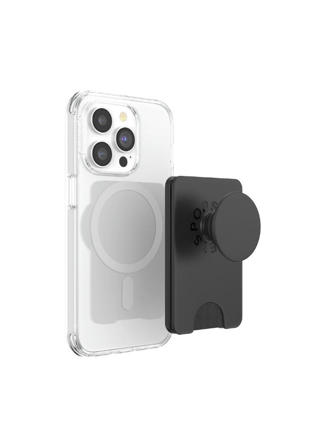 POPSOCKETS محفظة MagSafe PopWallet+ | حامل بطاقات + قبضة + حامل، يحمل 3 قطع من البطاقات، مغناطيس قوي، لهاتف iPhone 15/14/13/12 بما في ذلك حلقة محول للهواتف والحافظات غير المزودة بتقنية MagSafe - أسود  - Image 3
