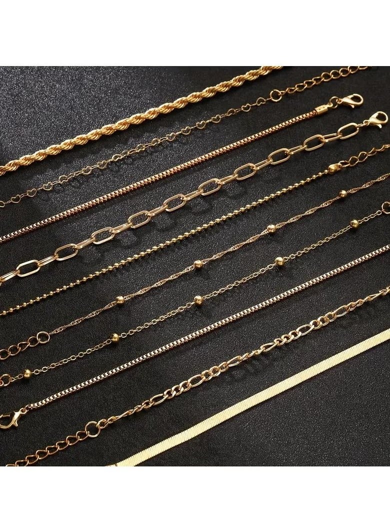 A Set Of 10 Pieces Of Women's Stackable Bracelets, Featuring A Simple And Classic Twisted Snake Chain Design, Suitable For Daily Wear Or As A Gift For Holidays. - Image 2