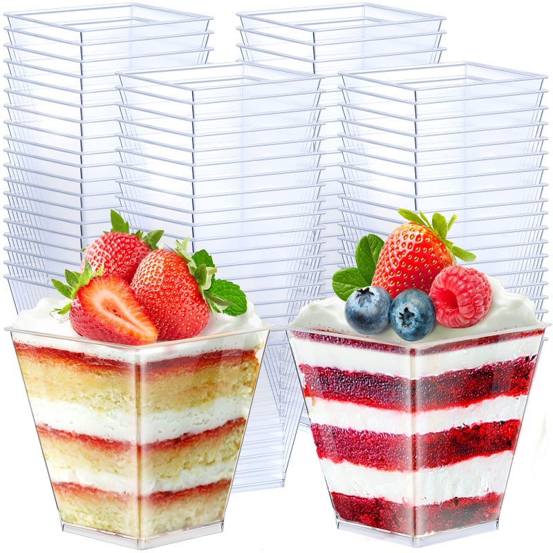 Zubebe 100 Pack 8 Oz Square Plastic Cups  Appetizer Dessert Cups Clear Plastic Disposable Small Tumbler for Ice Cream  Fruit Puddings  Desserts  Appetizers Wedding Party Catering Supplies - Image 1