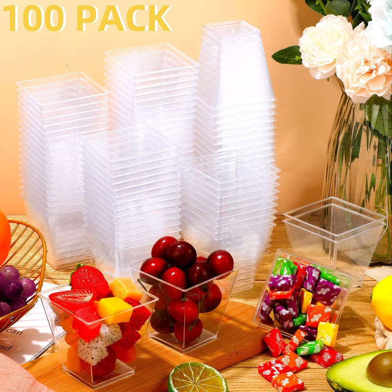 Zubebe 100 Pack 8 Oz Square Plastic Cups  Appetizer Dessert Cups Clear Plastic Disposable Small Tumbler for Ice Cream  Fruit Puddings  Desserts  Appetizers Wedding Party Catering Supplies - Image 4