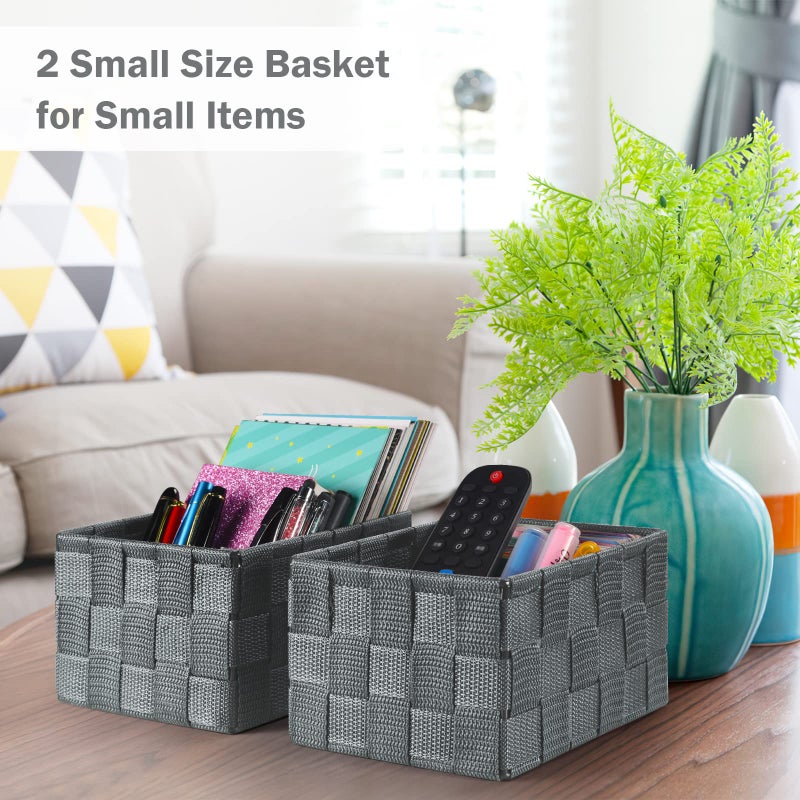 Uvellgift Storage Bins With Lids, Woven Storage Box Organizer Containers Decorative Baskets Cube For Clothes Bedroom Closet Office (5 Pack, Grey) - Image 5