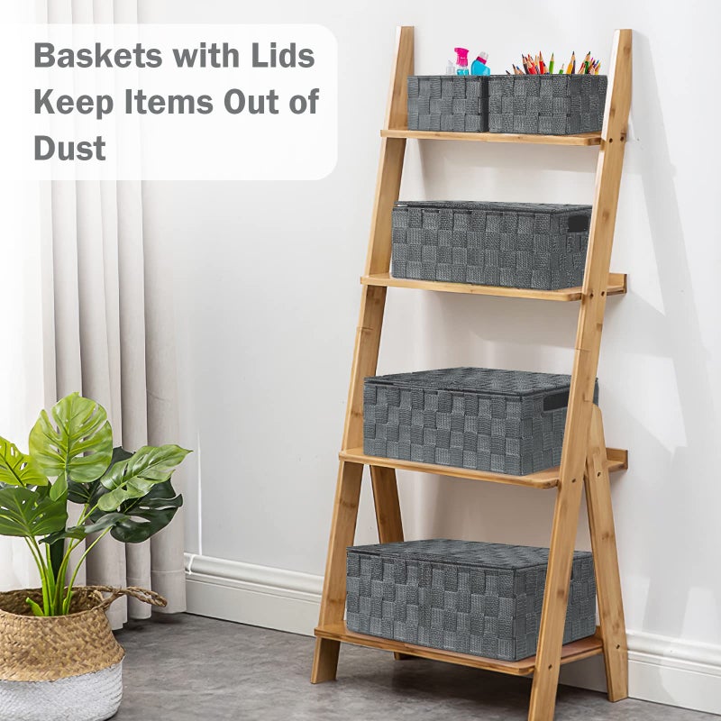 Uvellgift Storage Bins With Lids, Woven Storage Box Organizer Containers Decorative Baskets Cube For Clothes Bedroom Closet Office (5 Pack, Grey) - Image 3
